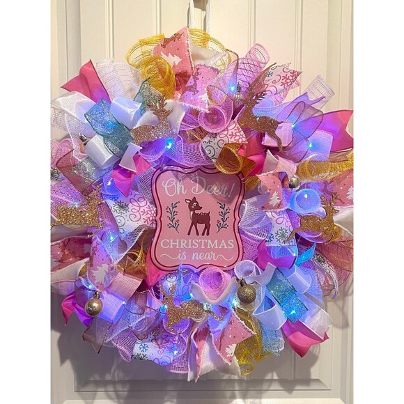 Handmade Oh Deer! Christmas is Near Holiday Ribbon Door Wreath 22 in W65 SO CUTE - Picture 9 of 11